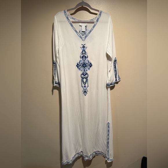Soft Surroundings Kaftan Maxi Dress Embroidered size medium - Picture 9 of 13